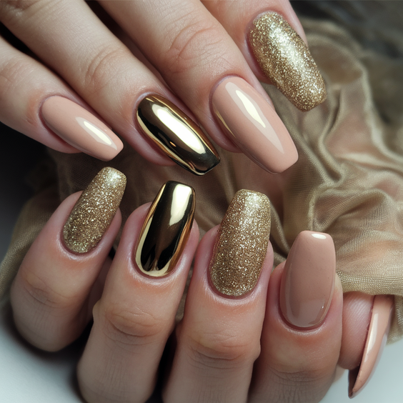 Best Gold Fall Nails 2025 for a Glam Autumn Manicure – Chrome, Glitter, Marbled, and Mixed Styles