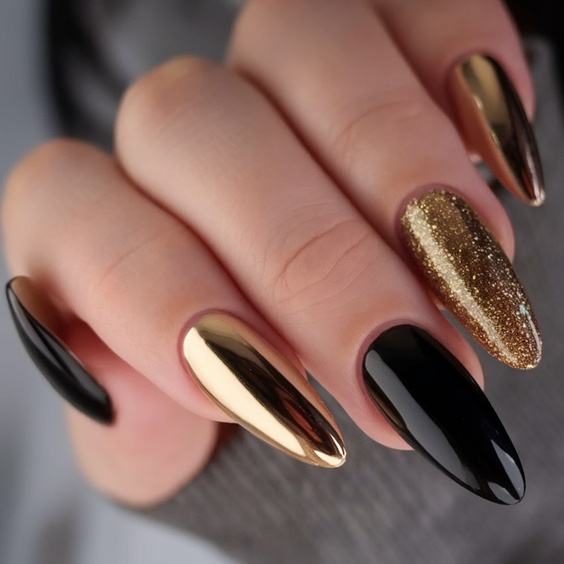 Best Gold Fall Nails 2025 for a Glam Autumn Manicure – Chrome, Glitter, Marbled, and Mixed Styles