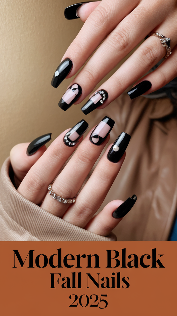 Chic and Moody Black Fall Nails Designs That Dominate Autumn 2025 Trends with Texture and Shine