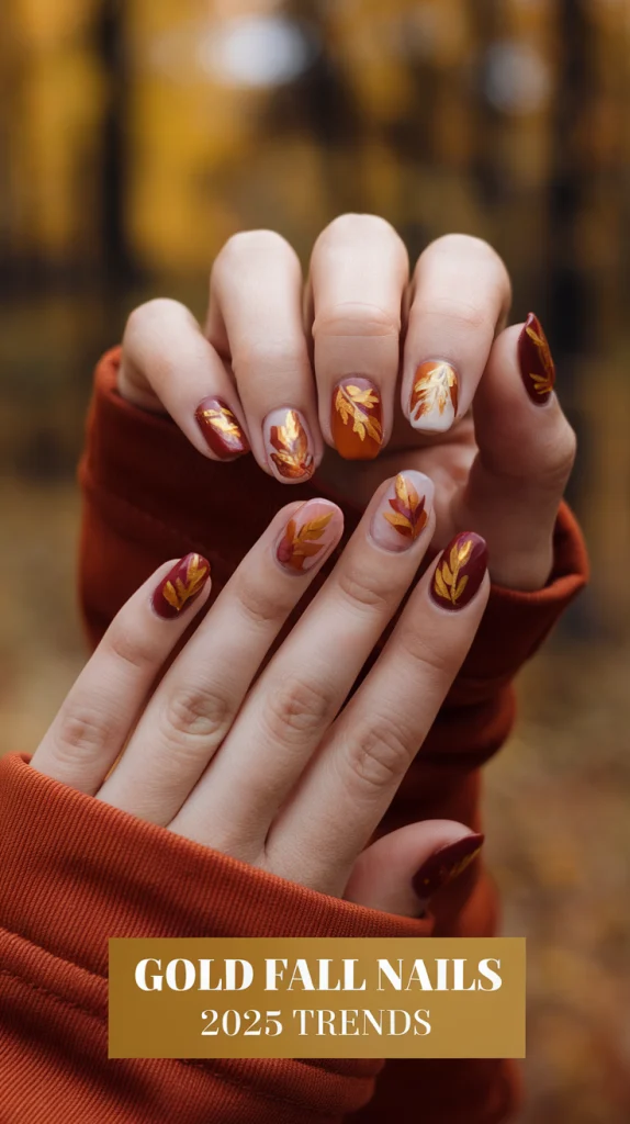 Best Gold Fall Nails 2025 for a Glam Autumn Manicure – Chrome, Glitter, Marbled, and Mixed Styles