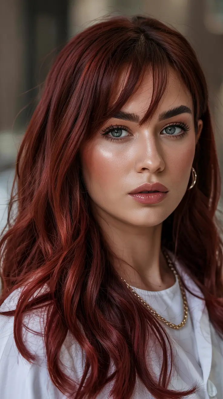 Dark Winter Hair Color Rich Auburn with Soft Layers