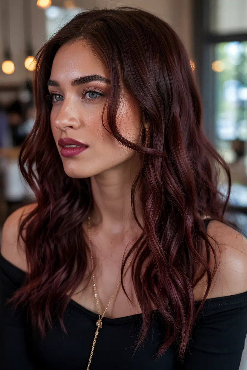 Dark Winter Hair Color Merlot Waves