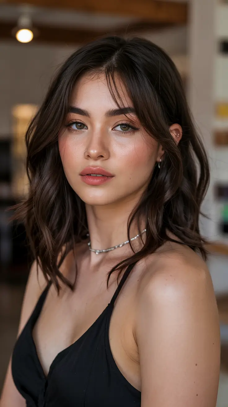 Dark Winter Hair Color Chic Medium Brown Waves