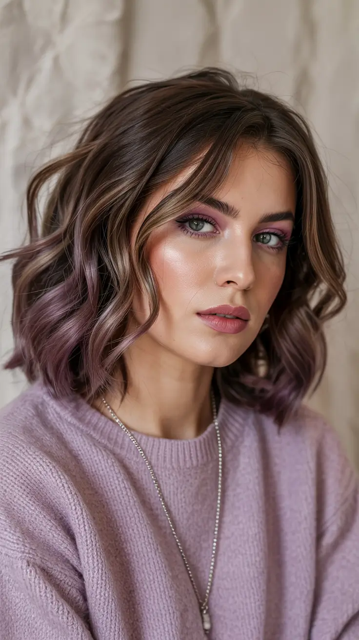Dark Winter Hair Color Subtle Lavender-Tinted Brunette