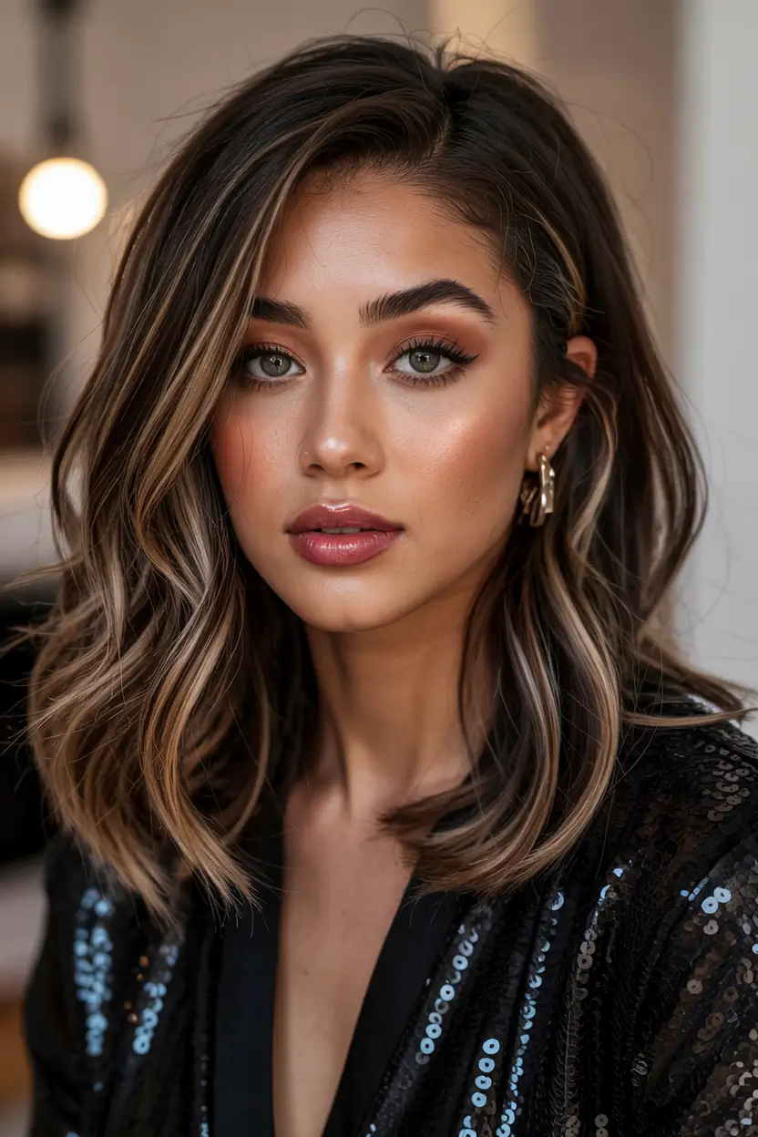 Dark Winter Hair Color Bronde with High-Contrast Highlights