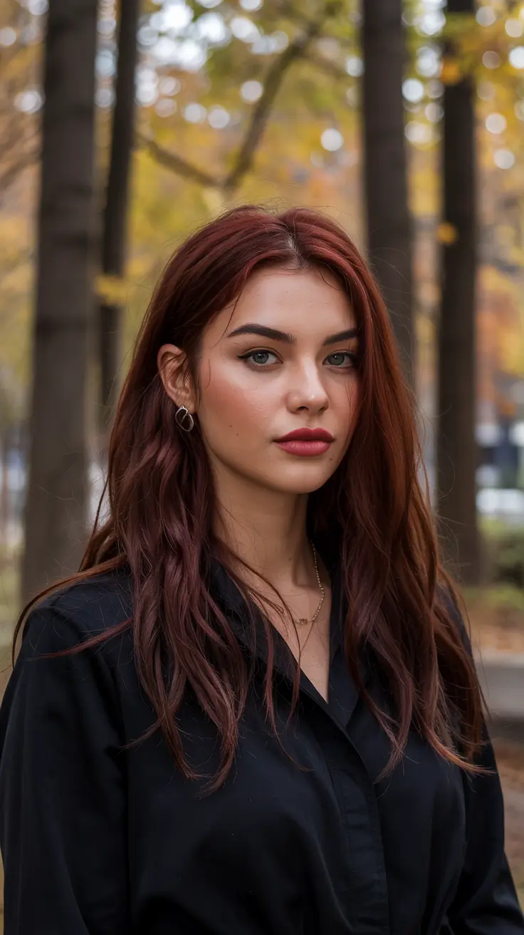 Dark Winter Hair Color Warm Mahogany with a Natural Finish