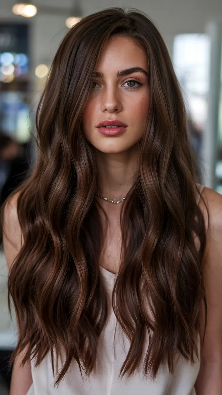 Dark Winter Hair Color Classic Chocolate Brown Waves