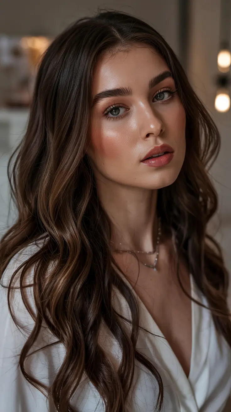 Dark Winter Hair Color Smoky Brunette with Subtle Highlights
