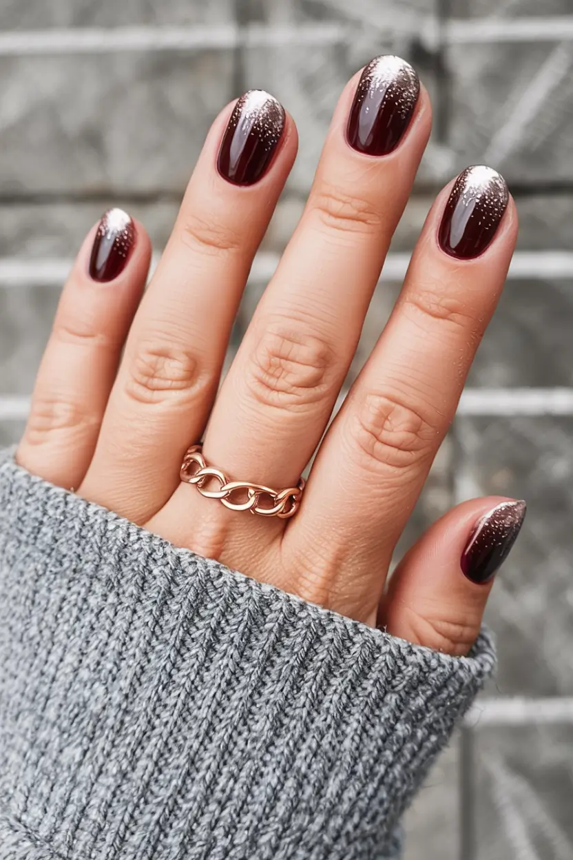 dark winter nails Burgundy Snowfall Gradient