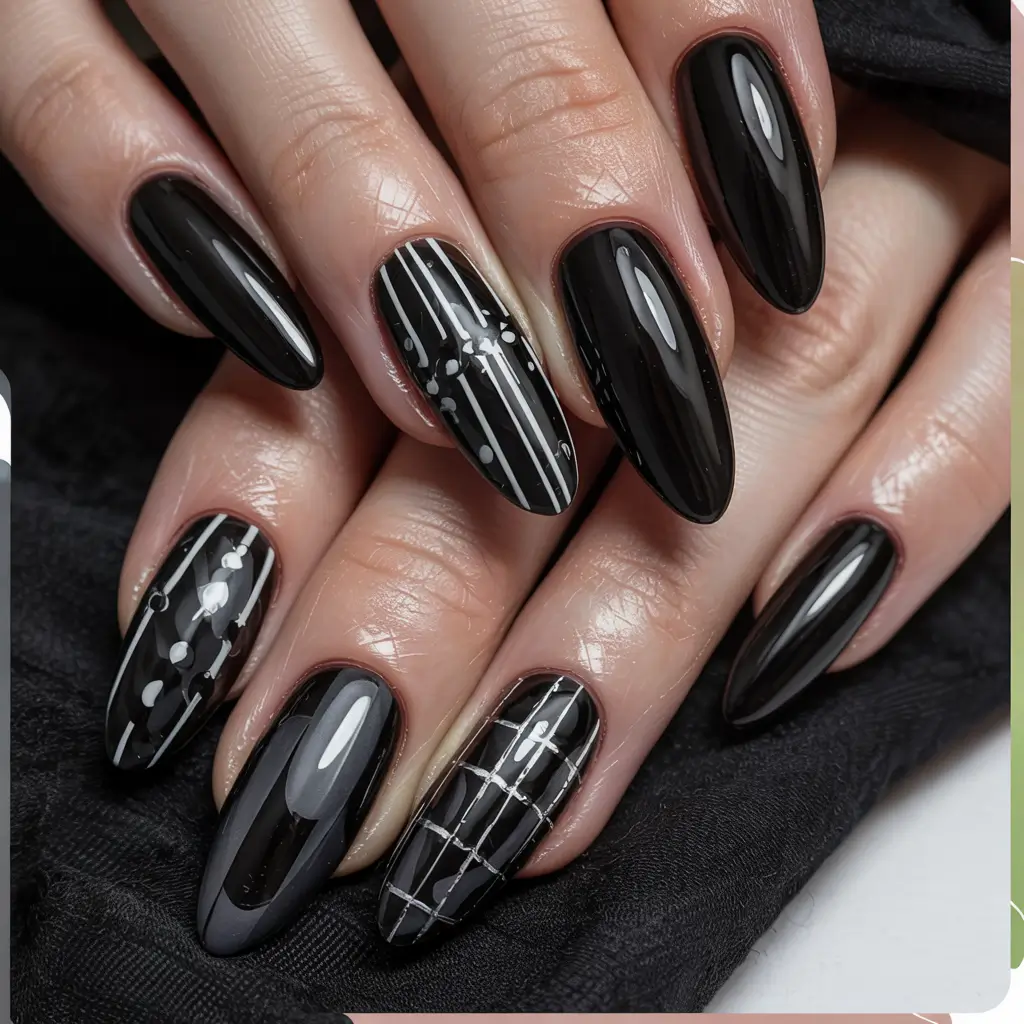 dark winter nails Monochrome Grid Play