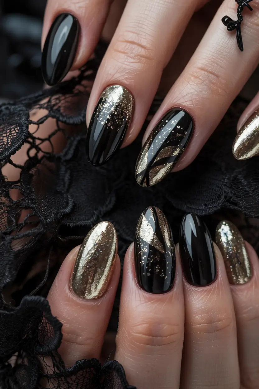 dark winter nails Golden Drama