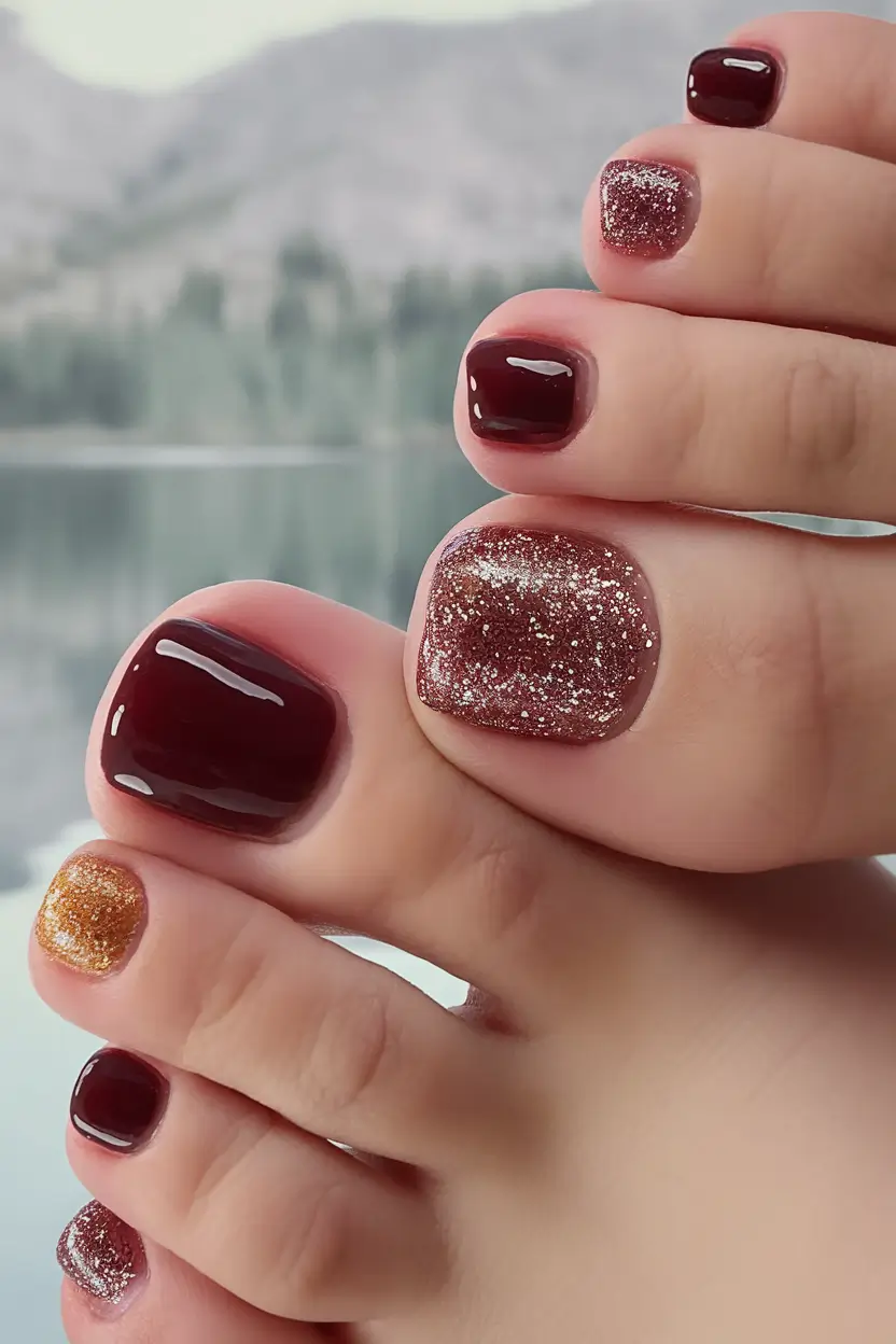 winter-toe-nails-2025-2026-burgundy-sparkle-mix