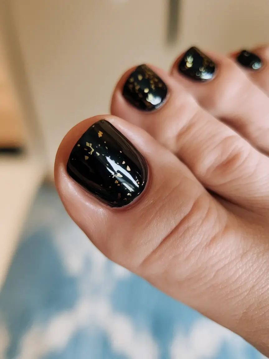 winter-toe-nails-2025-2026-black-with-gold-flakes