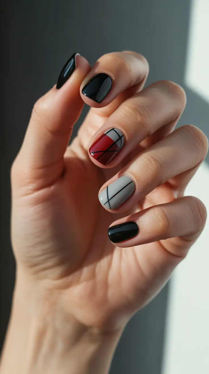 black christmas nails modern geometry