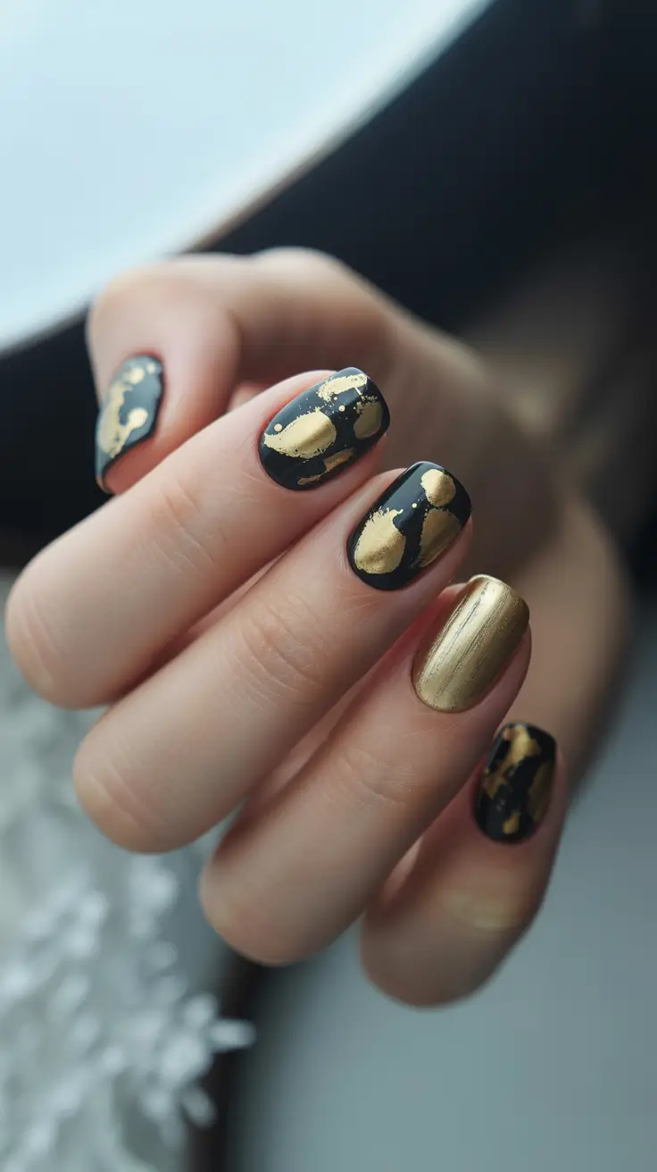 black christmas nails gold abstract luxury