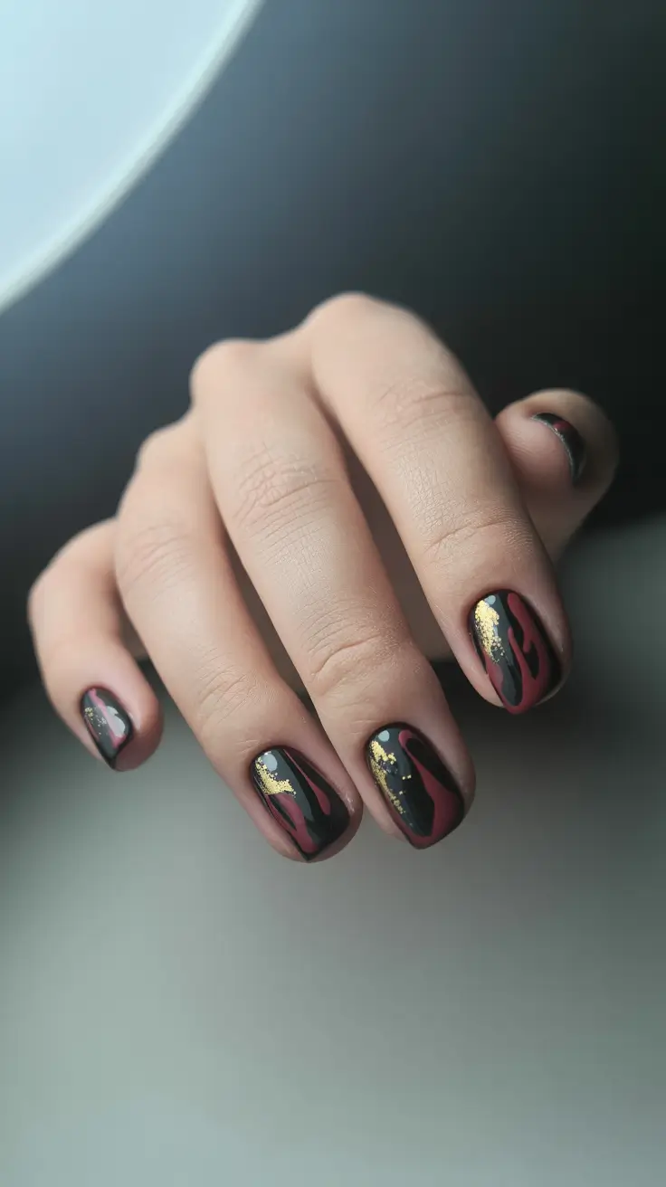 black christmas nails red gold flames