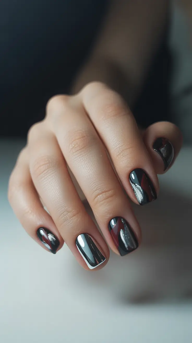 black christmas nails chrome glamour