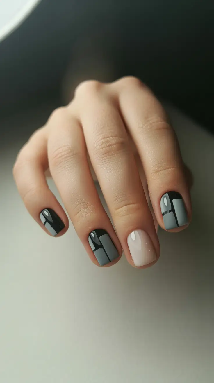 black christmas nails gray nude blocks