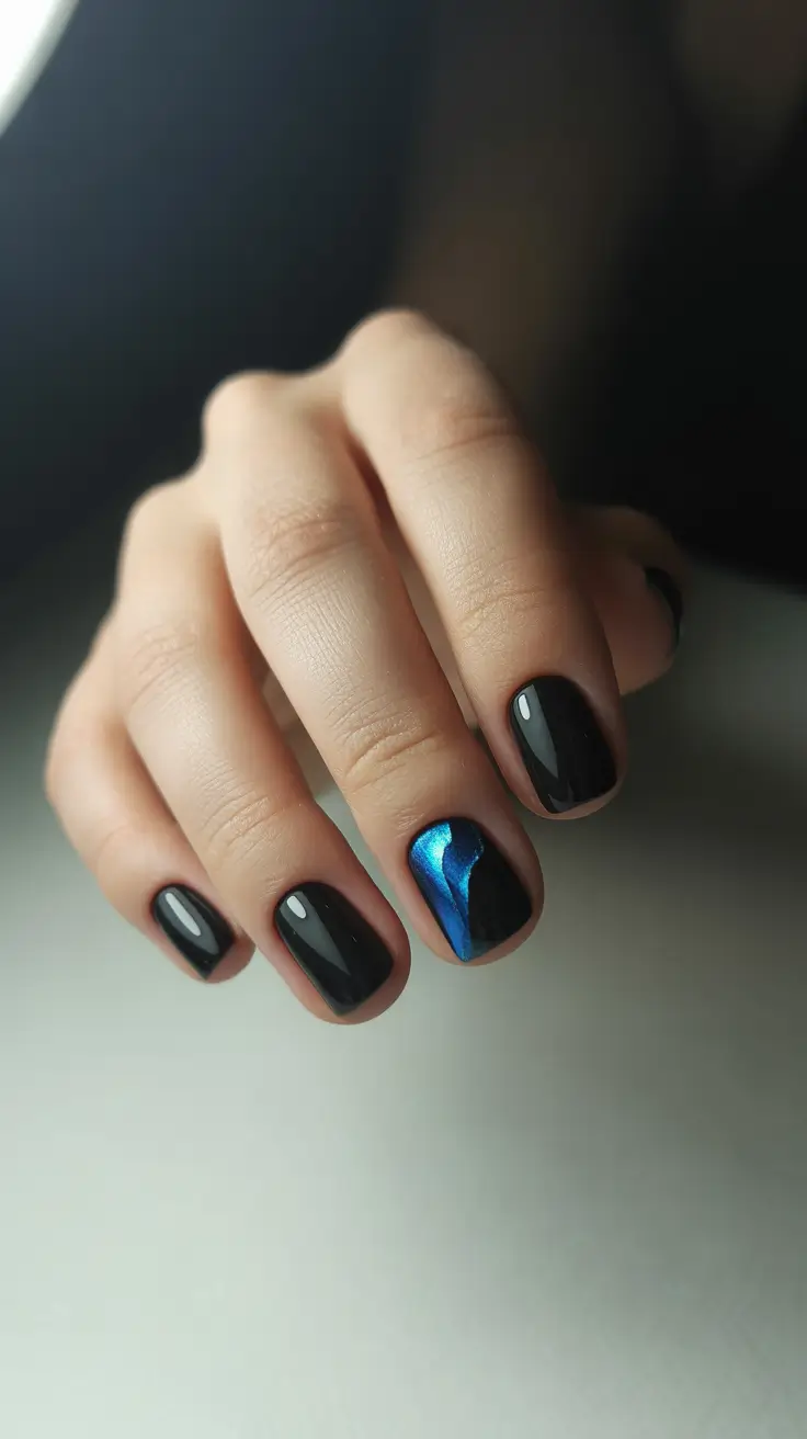 black christmas nails blue accent
