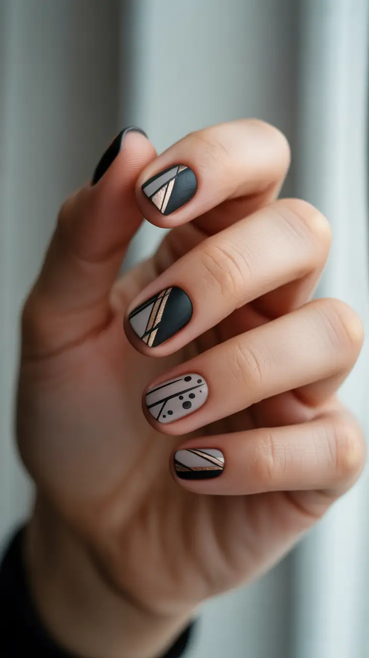 black christmas nails matte metallic winter