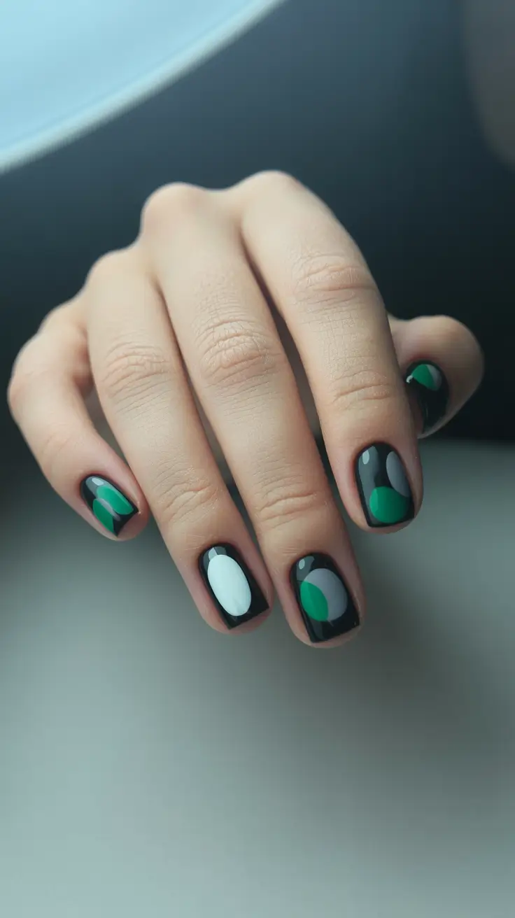 black christmas nails emerald contrast