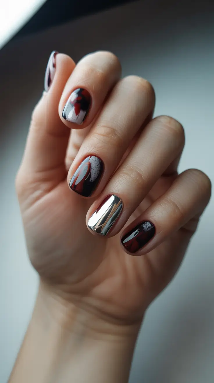 black christmas nails red chrome shine