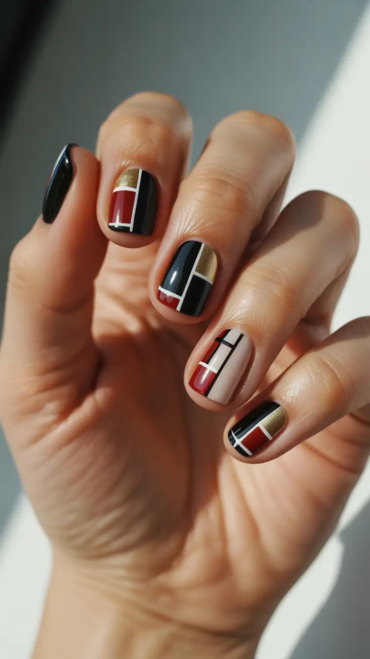 black christmas nails art deco blocks