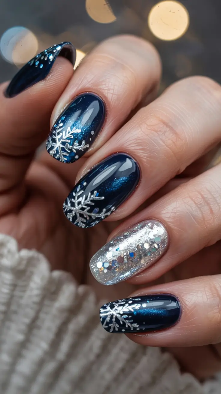 blue winter nails 2025 2026 midnight snowfall magic