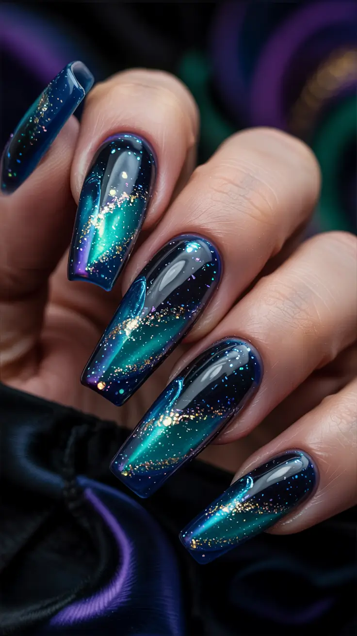 blue winter nails 2025 2026 galaxy frost nails