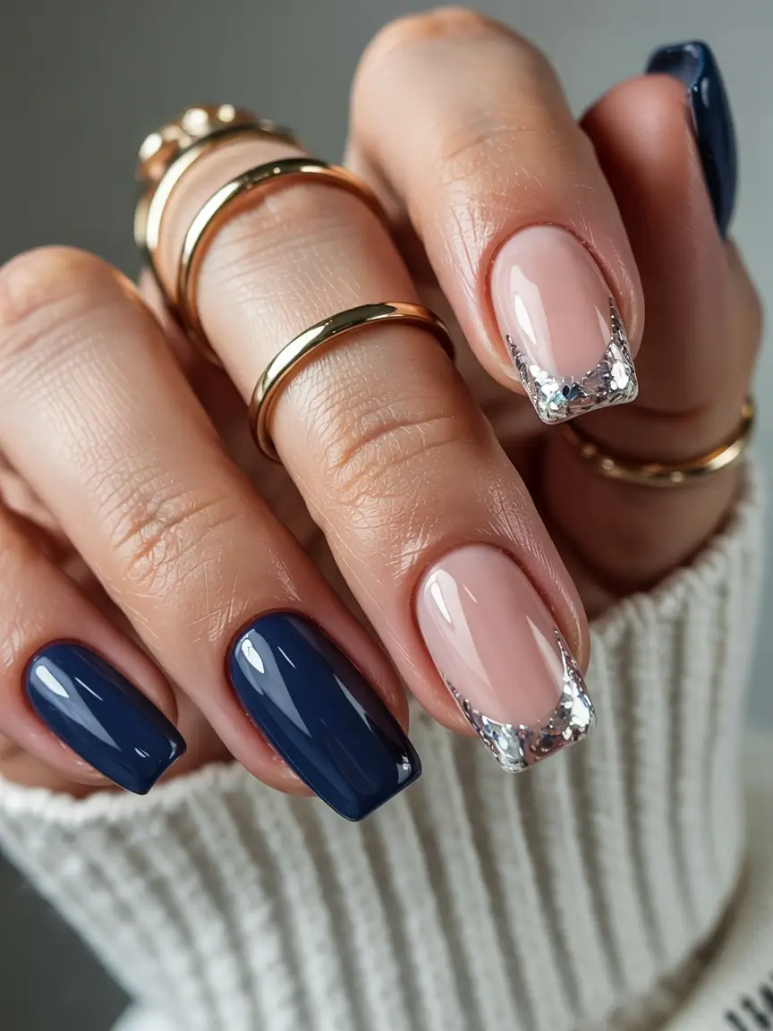 blue winter nails 2025 2026 crystal french chic
