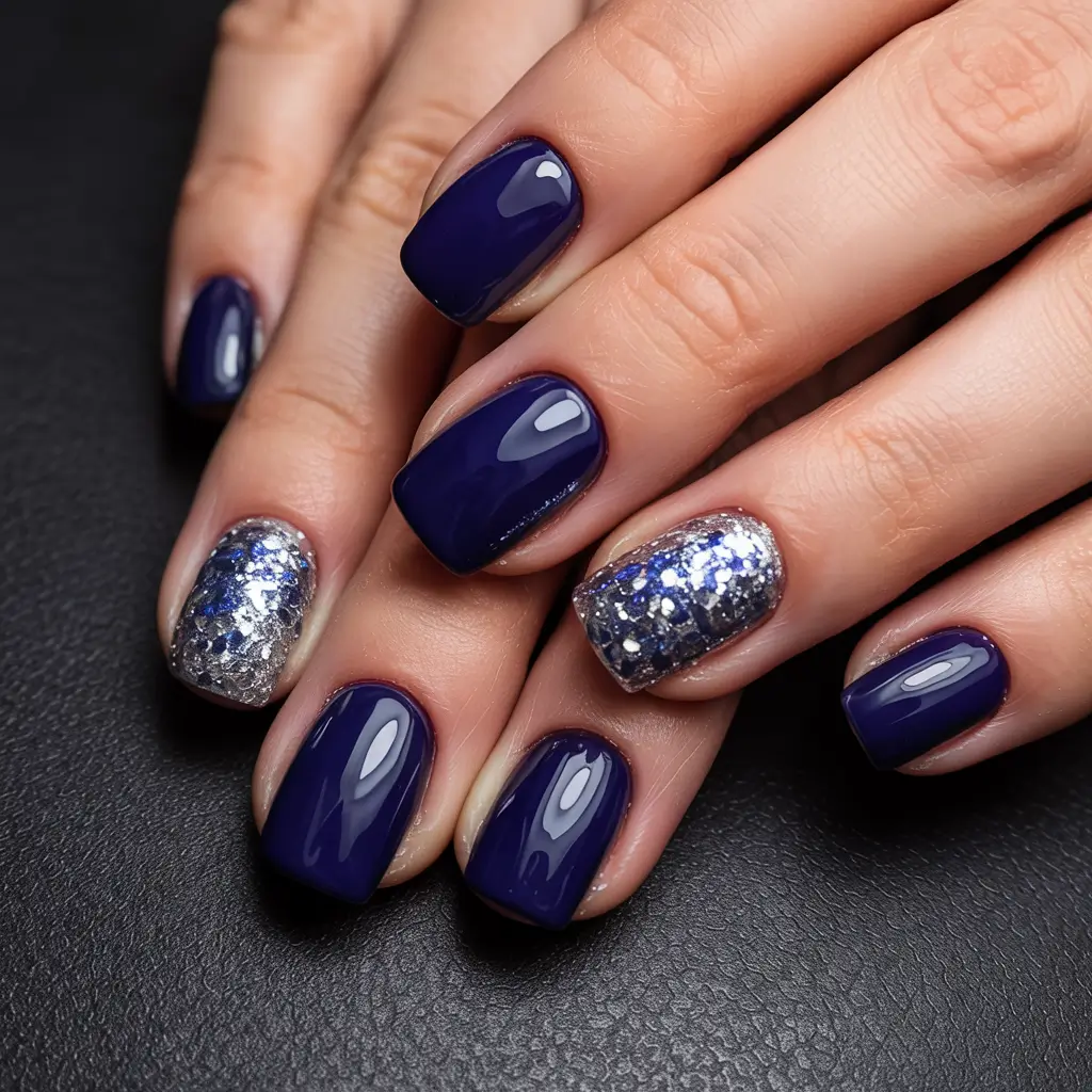 blue winter nails 2025 2026 royal sparkle shorties