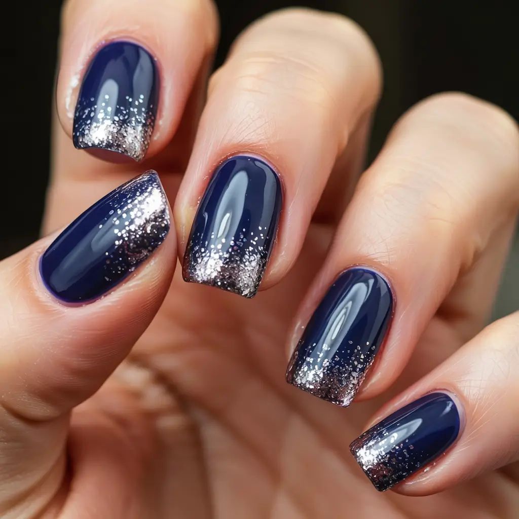 blue winter nails 2025 2026 frost tipped navy elegance