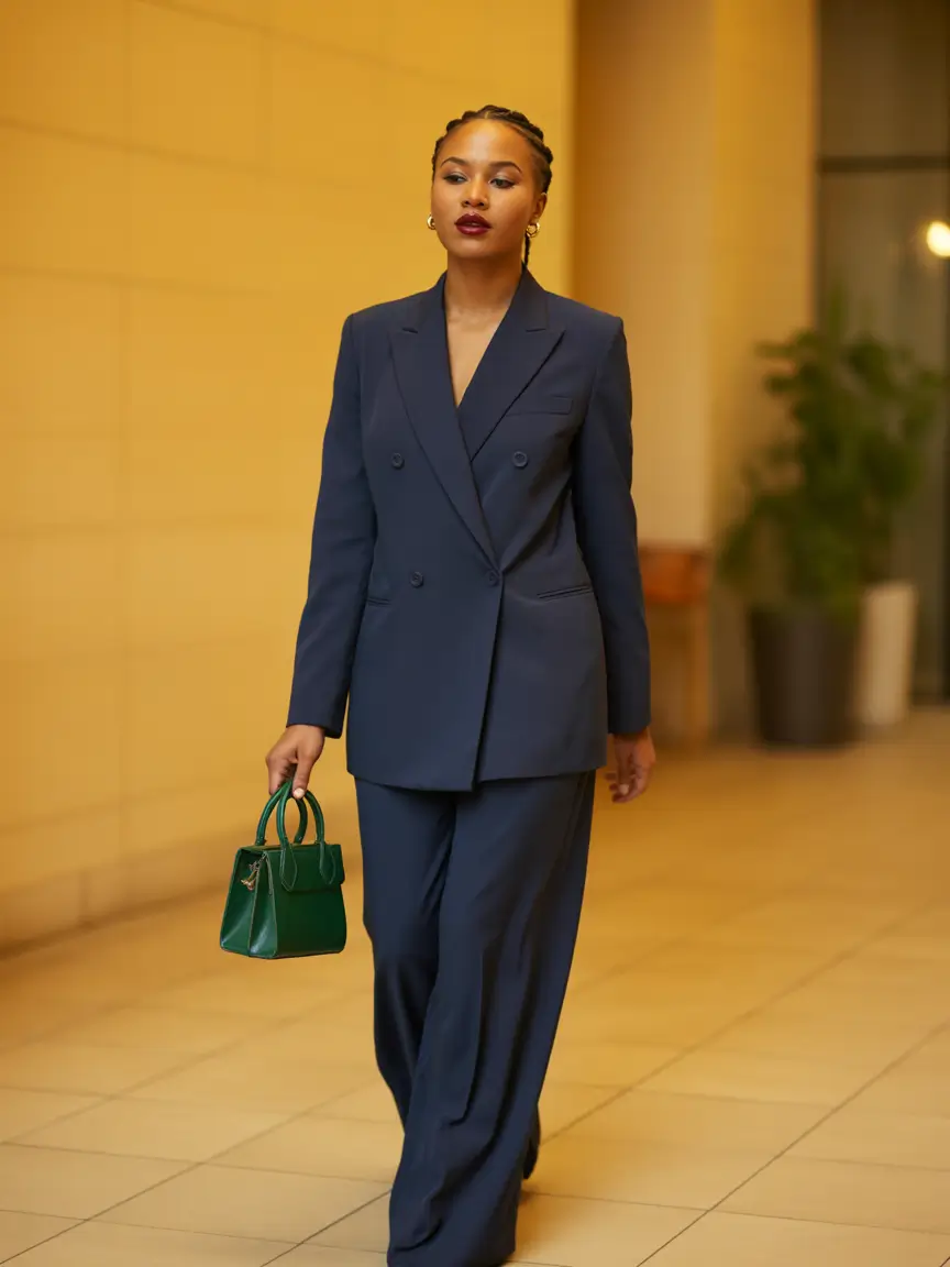business casual outfits for women 2026 Navy Power Suit Reimagined