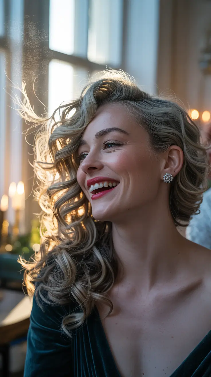 christmas hairstyles ideas 2025 voluminous hollywood curls
