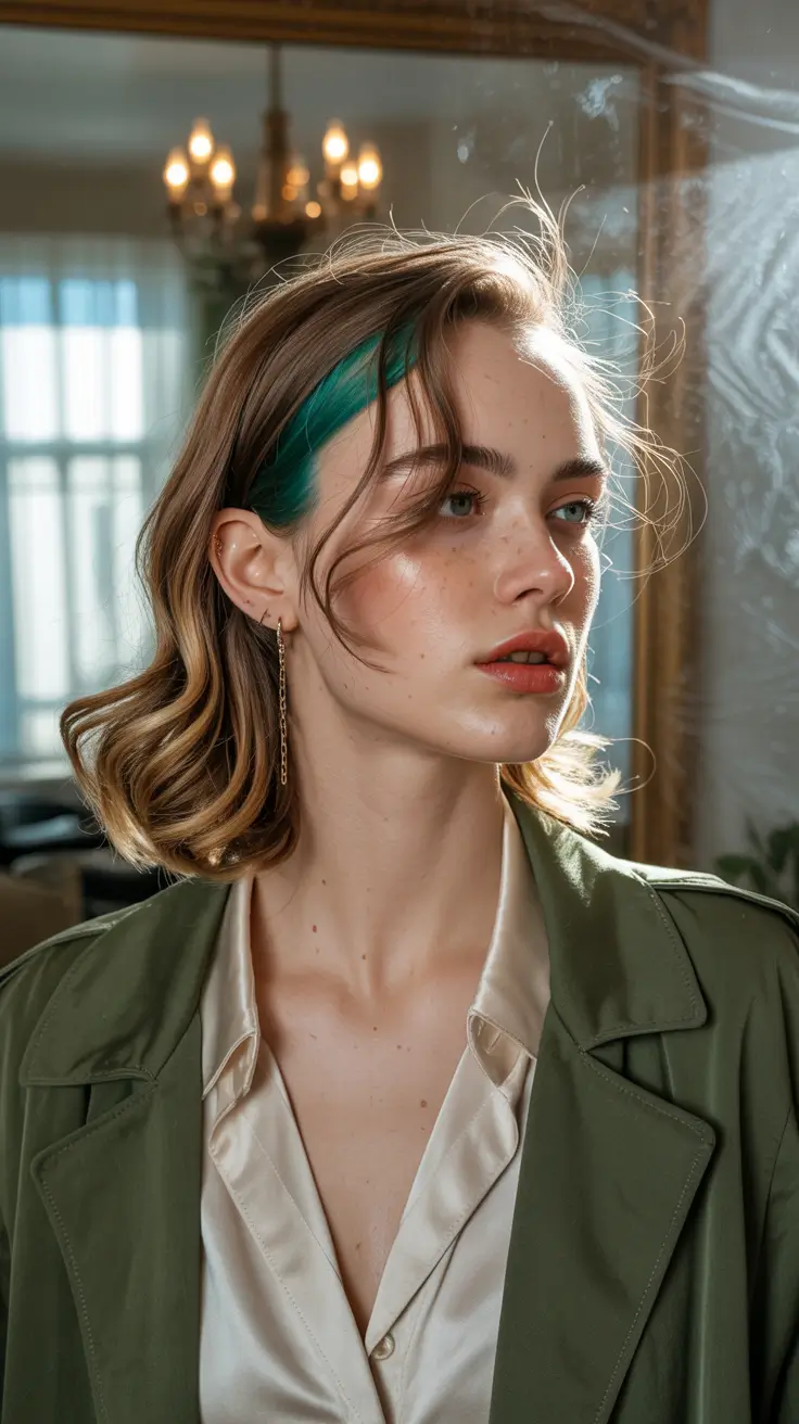christmas hairstyles ideas 2025 chic bob with emerald peek highlights