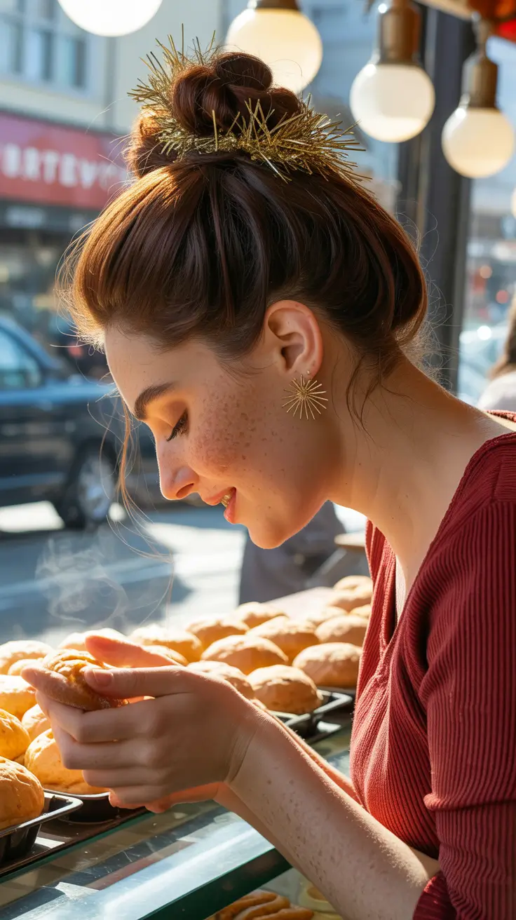 christmas hairstyles ideas 2025 festive bun with golden sparkle