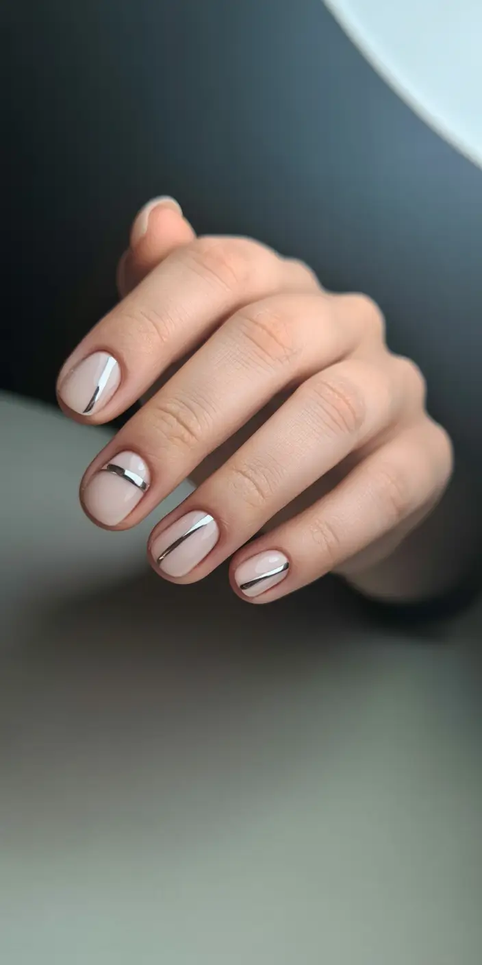 christmas nail art ideas 2025 chrome lines and nude balance