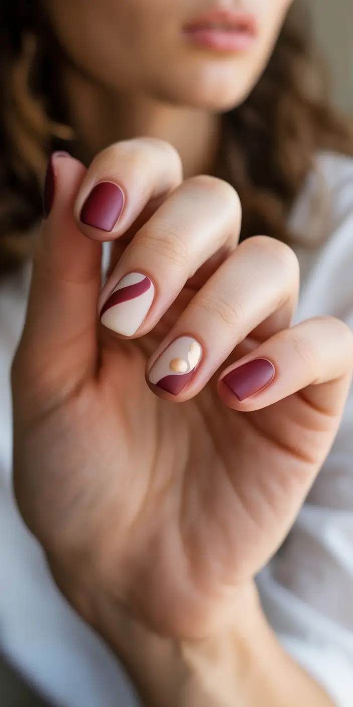 christmas nail art ideas 2025 velvet wine and gold touch