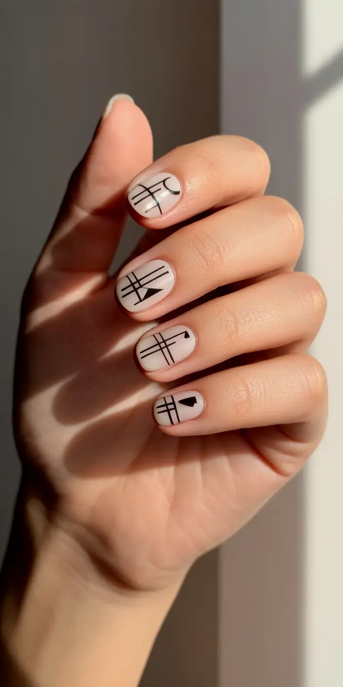 christmas nail art ideas 2025 abstract lines and soft shadows
