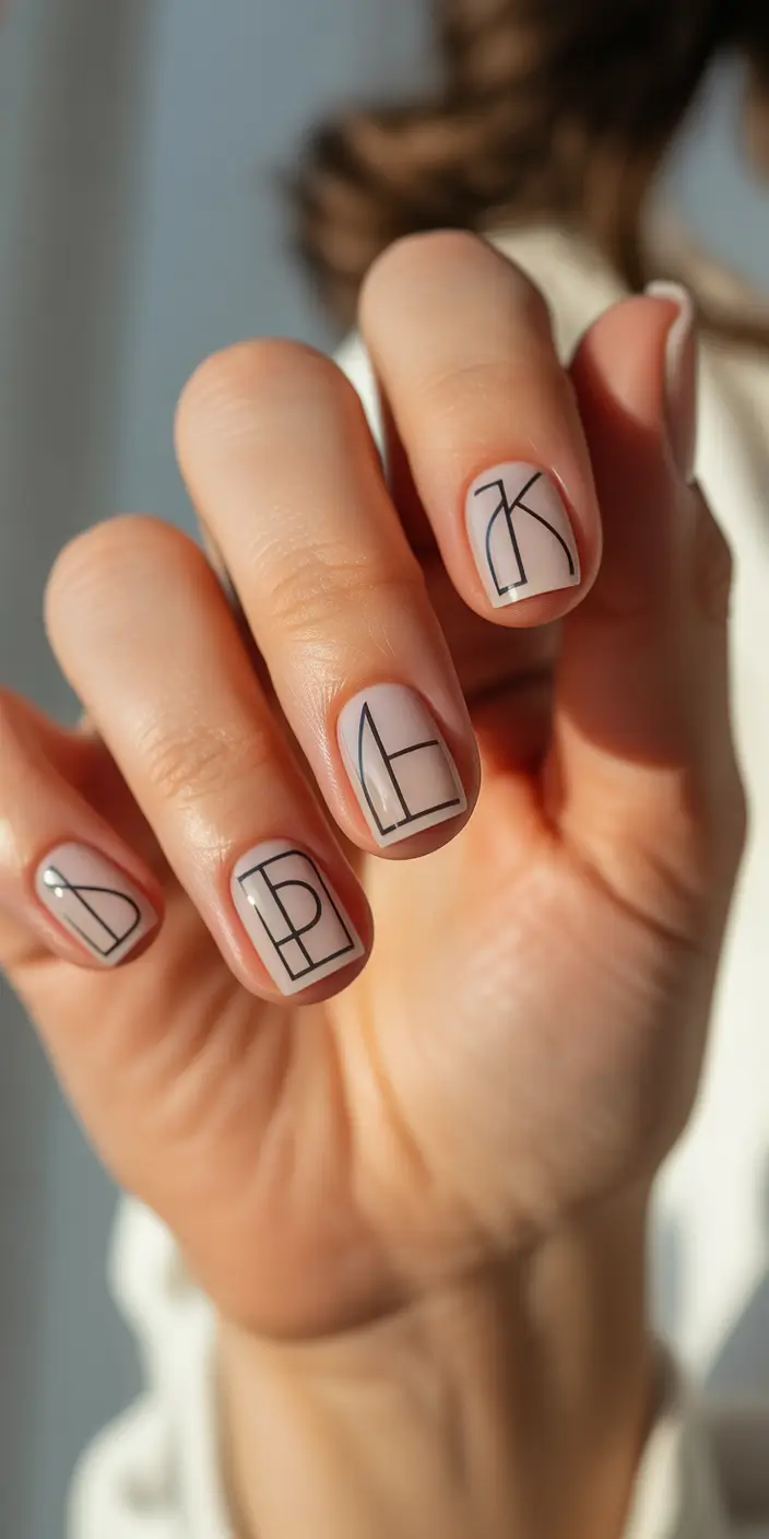 christmas nail art ideas 2025 minimal letters and modern lines