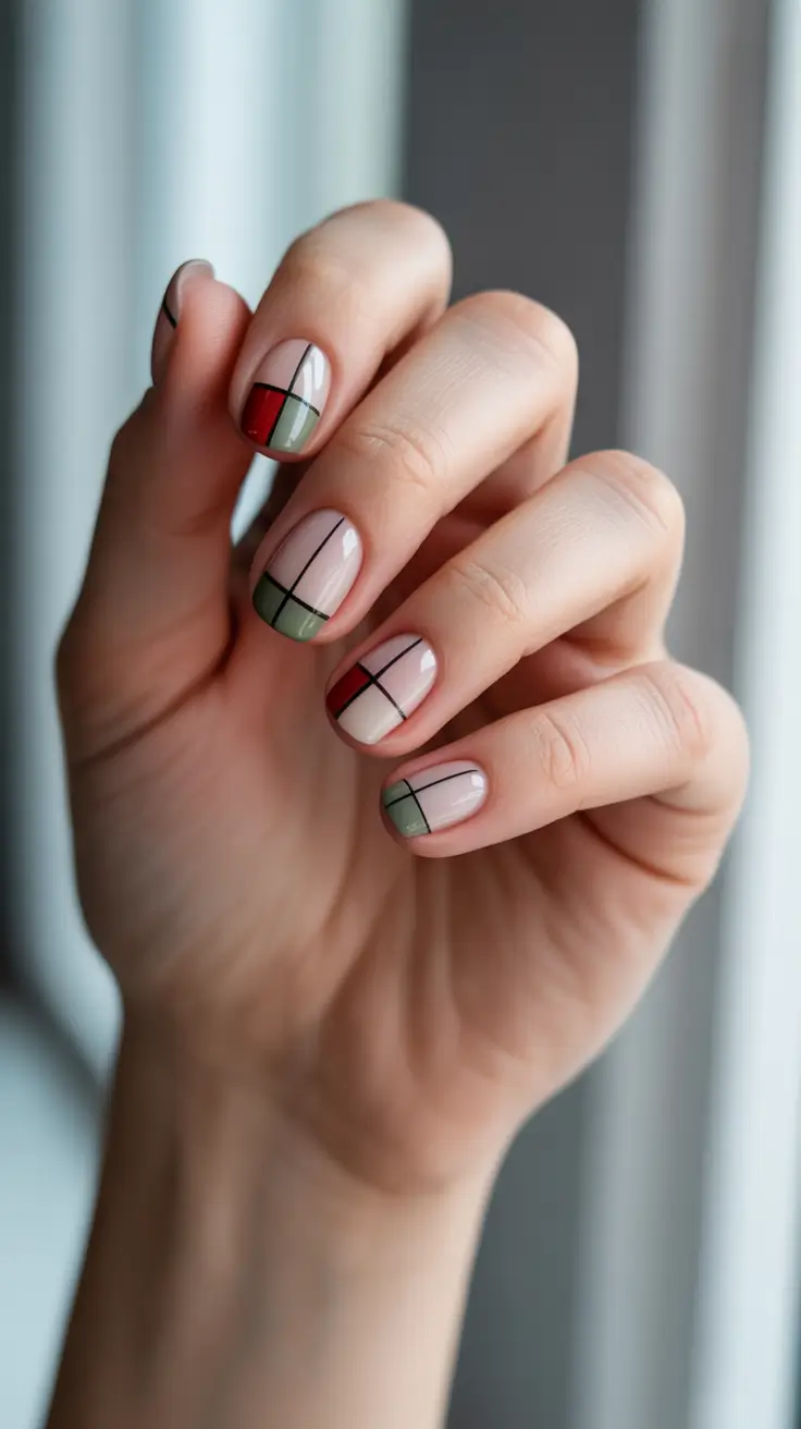 christmas nail color ideas 2025 geometric festive grid