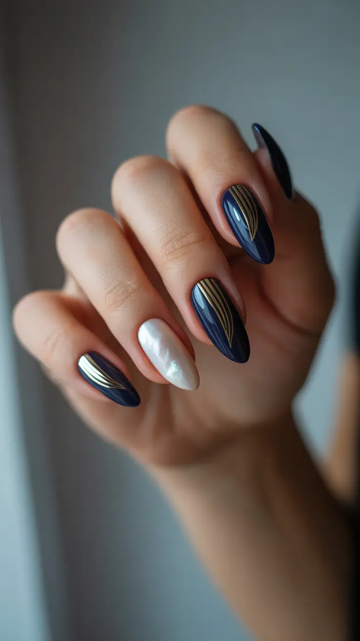 christmas nail color ideas 2025 midnight gold symphony