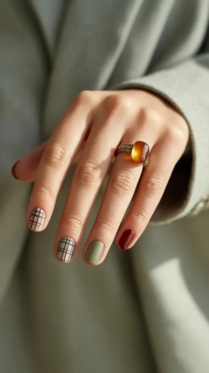christmas nail color ideas 2025 modern tartan chic