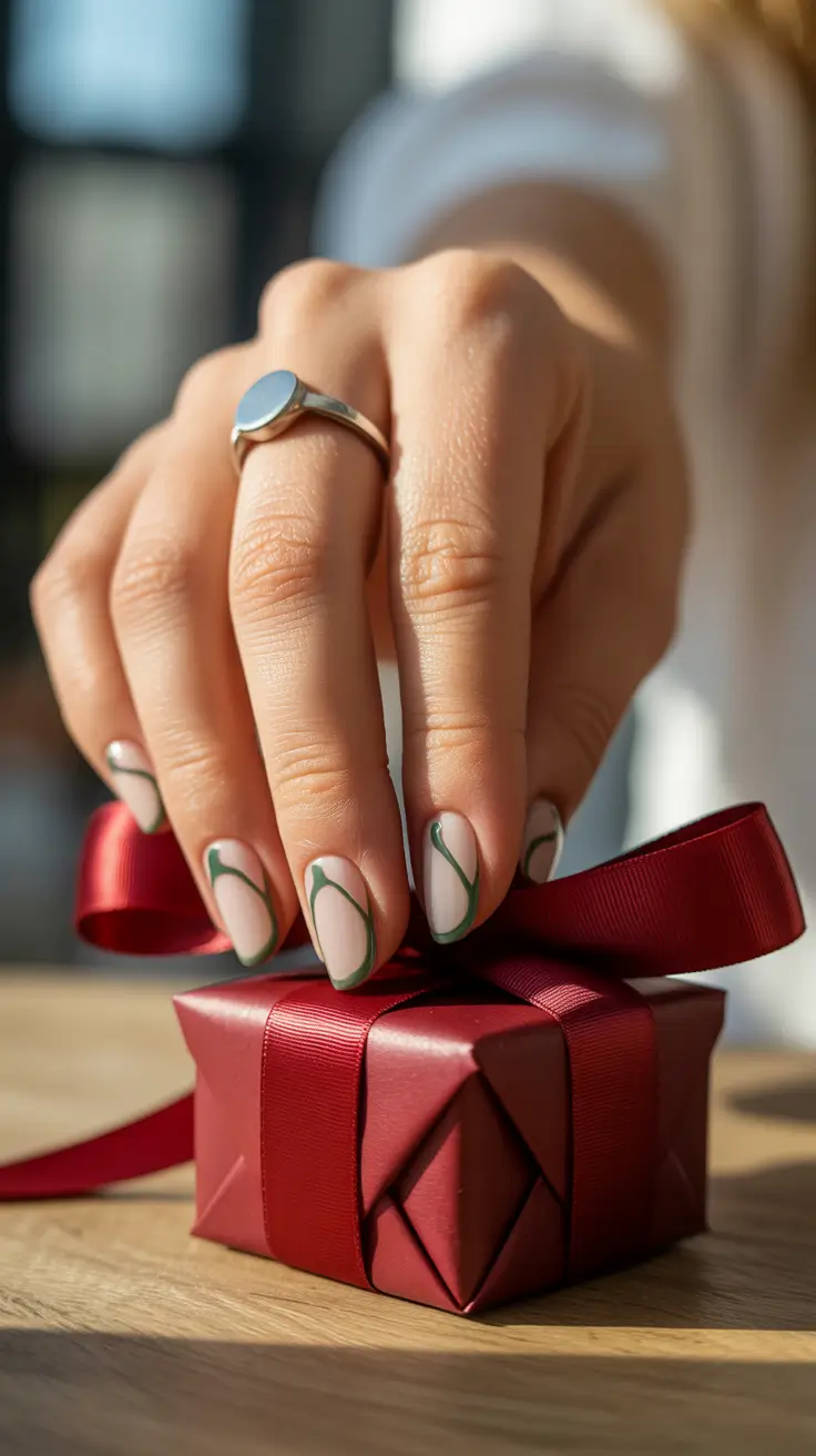 christmas nail color ideas 2025 minimal green contour