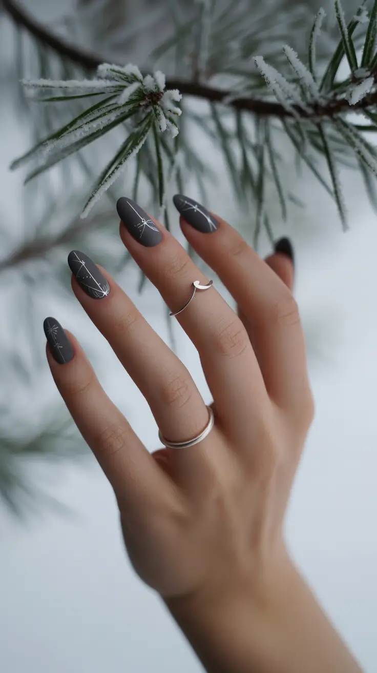 christmas nail color ideas 2025 frosted charcoal elegance