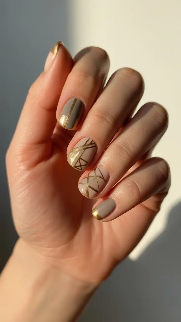 christmas nails 2025 golden minimalism