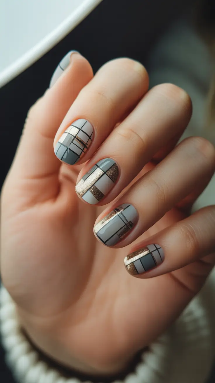 christmas nails 2025 frosted plaid luxe