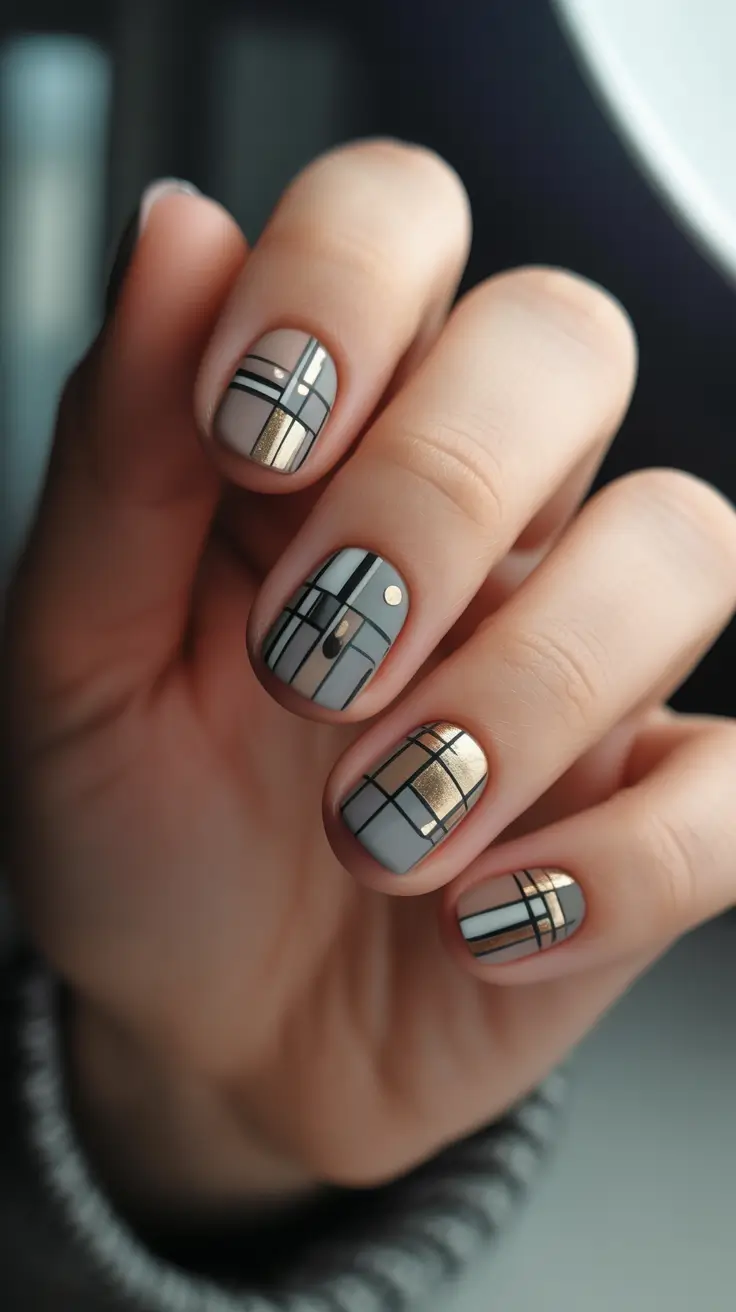 christmas nails 2025 metallic grid symphony