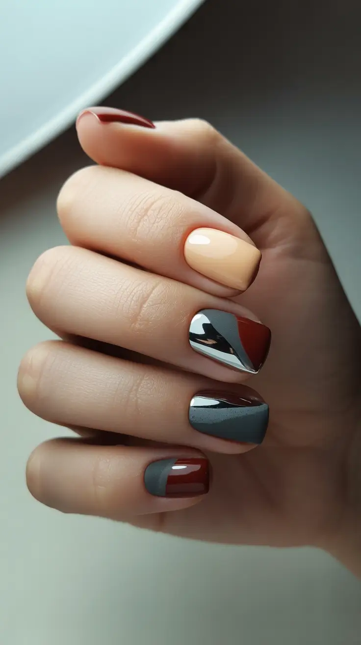 christmas nails 2025 mocha chrome waves