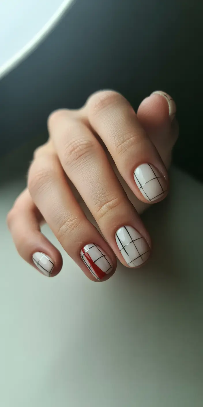christmas nails acrylic modern grid charm
